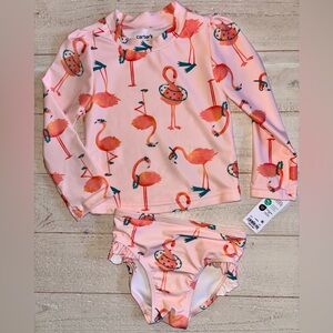 NWT! Girls Flamingo Rash-guard Swim Set